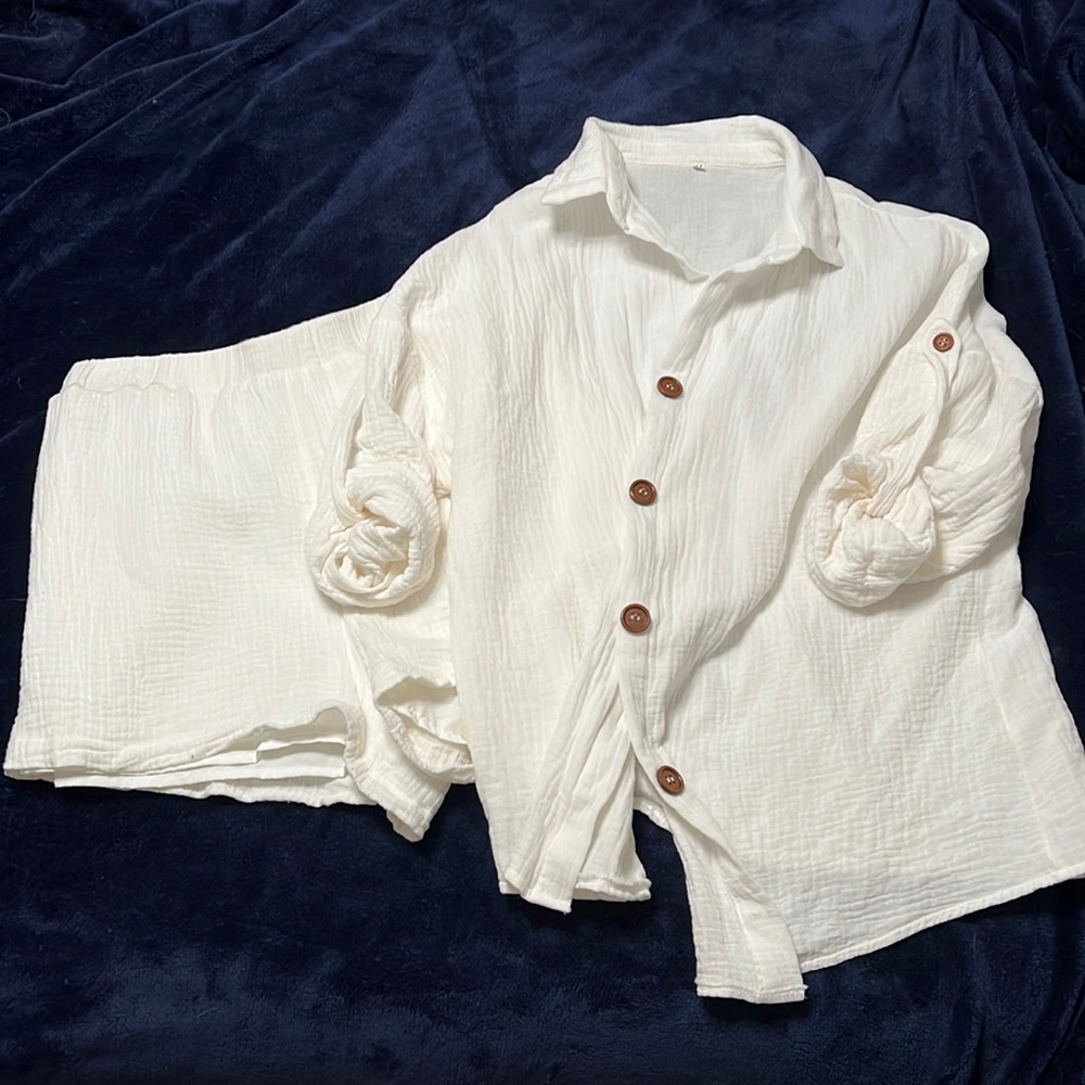 Lined white linen set bathing suit cover up